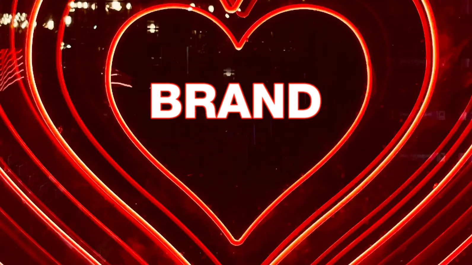 Red heart shaped graphic with the word 'brand'